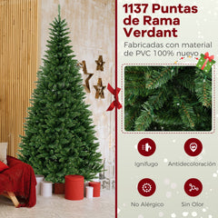 240 cm Árbol de Navidad Artificial Pre-iluminado Angular 270° con 1137 Ramas 360 Luces LED Base de Metal Decoración Festiva para Casa