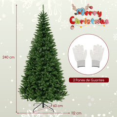240 cm Árbol de Navidad Artificial Pre-iluminado Angular 270° con 1137 Ramas 360 Luces LED Base de Metal Decoración Festiva para Casa