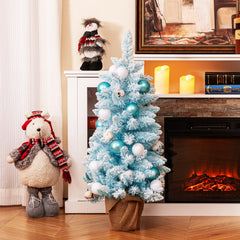 90 cm Mini Árbol de Navidad Artificial Navideño de Sobremesa Predecorado con 12 Bolas de Algodón 24 Bolas Decorativas Ramas Nevadas Azul
