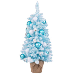 90 cm Mini Árbol de Navidad Artificial Navideño de Sobremesa Predecorado con 12 Bolas de Algodón 24 Bolas Decorativas Ramas Nevadas Azul