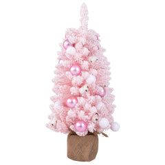 90 cm Mini Árbol de Navidad Artificial Navideño de Sobremesa Predecorado con 12 Bolas de Algodón 24 Bolas Decorativas Ramas Nevadas Rosa