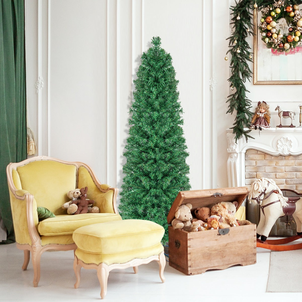 150cm/180cm Árbol de Navidad Artificial de Fibra Óptica en Forma de Lápiz Preiluminado Soporte de Metal Plegable-150cm