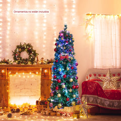 150cm/180cm Árbol de Navidad Artificial de Fibra Óptica en Forma de Lápiz Preiluminado Soporte de Metal Plegable-150cm