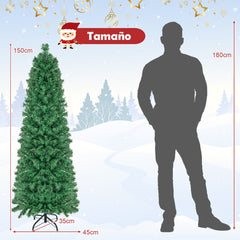 150cm/180cm Árbol de Navidad Artificial de Fibra Óptica en Forma de Lápiz Preiluminado Soporte de Metal Plegable-150cm