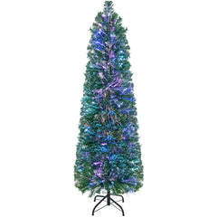 150cm/180cm Árbol de Navidad Artificial de Fibra Óptica en Forma de Lápiz Preiluminado Soporte de Metal Plegable-150cm