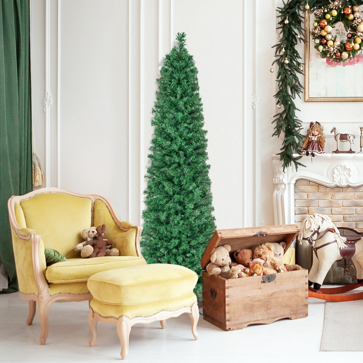 150cm/180cm Árbol de Navidad Artificial de Fibra Óptica en Forma de Lápiz Preiluminado Soporte de Metal Plegable-180cm