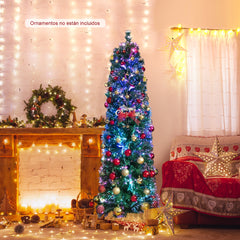 150cm/180cm Árbol de Navidad Artificial de Fibra Óptica en Forma de Lápiz Preiluminado Soporte de Metal Plegable-180cm