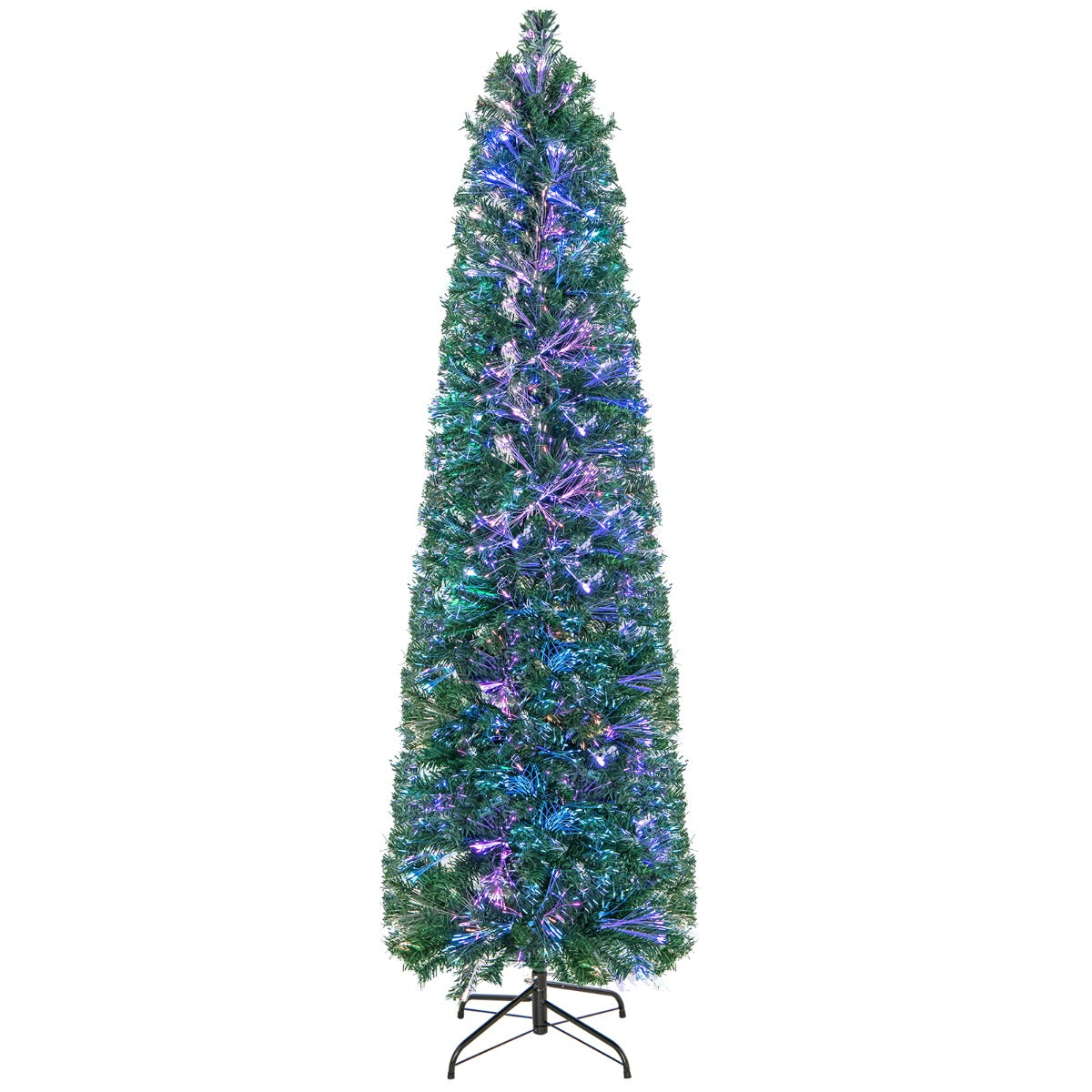 150cm/180cm Árbol de Navidad Artificial de Fibra Óptica en Forma de Lápiz Preiluminado Soporte de Metal Plegable-180cm