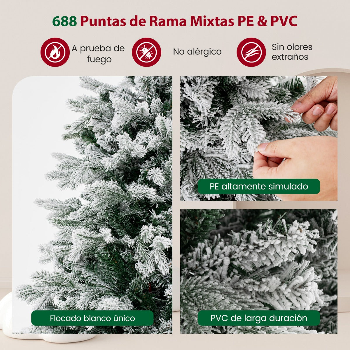 135cm/180cm Árbol de Navidad Artificial con Luces LED Blancas Cálidas y Base Montaje Fácil-135cm