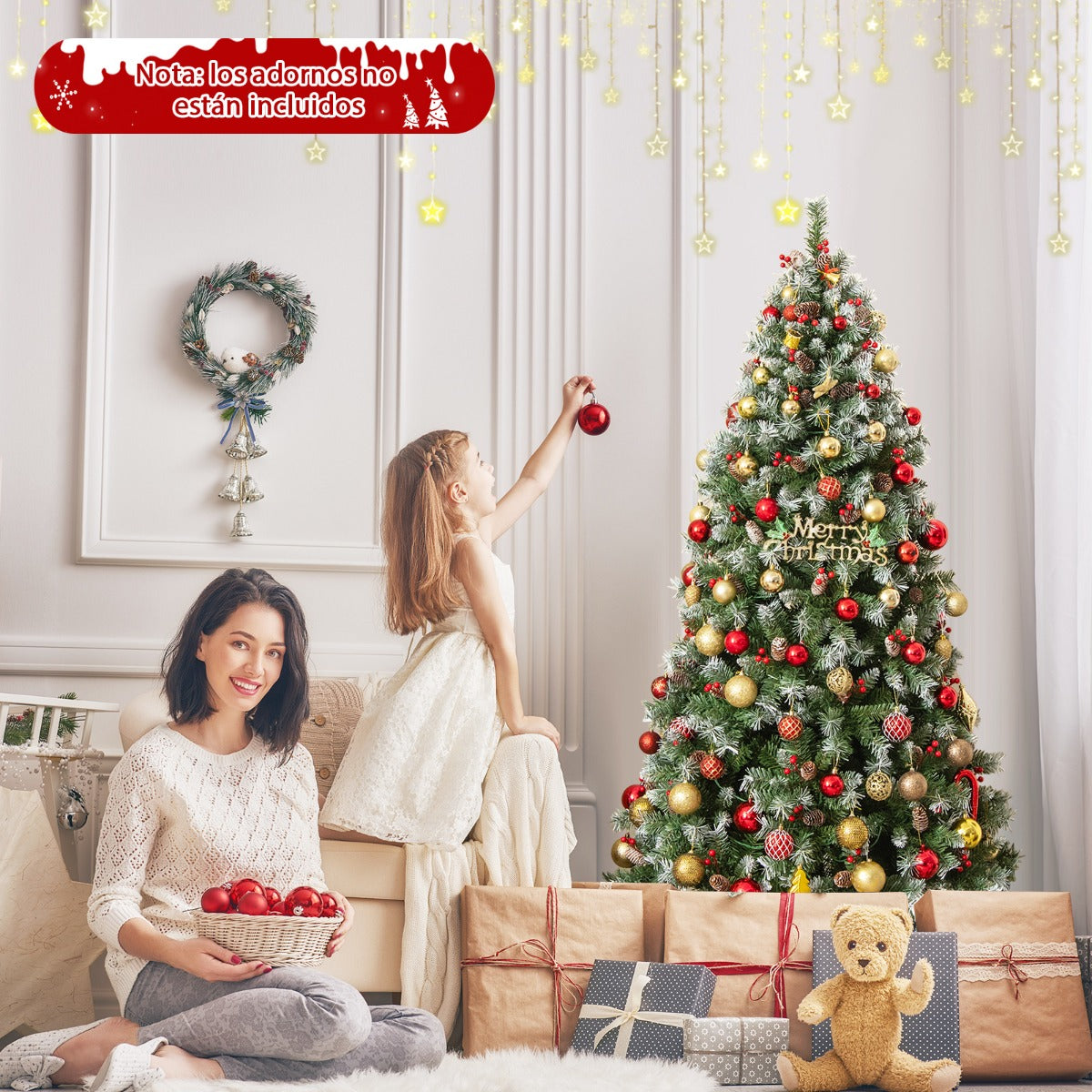 150cm/195cm Árbol de Navidad Artificial con Luces LED Blancas Cálidas 8 Modos de Iluminación Verde y Blanco-195 cm