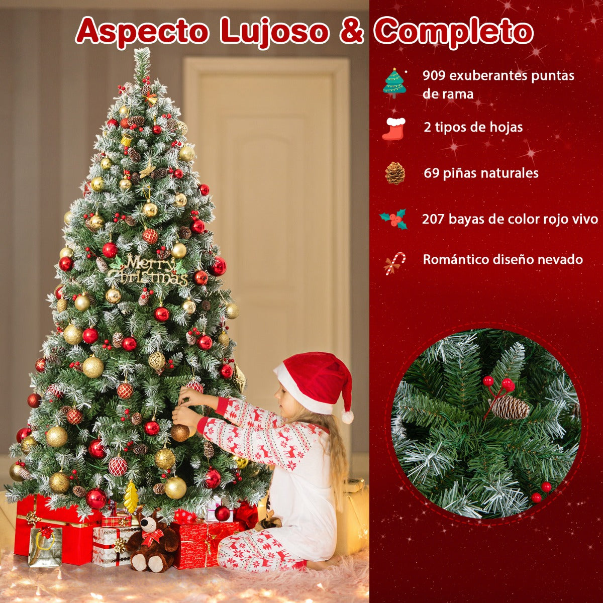 150cm/195cm Árbol de Navidad Artificial con Luces LED Blancas Cálidas 8 Modos de Iluminación Verde y Blanco-195 cm