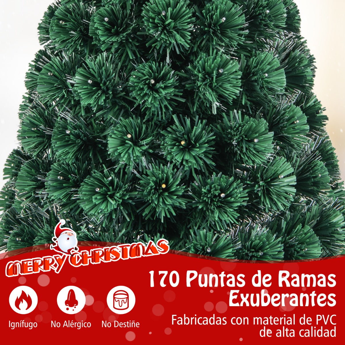 150cm/180cm Árbol de Navidad Artificial con Luces LED Amarillas Cálidas 8 Modos de Iluminación Verde-150cm