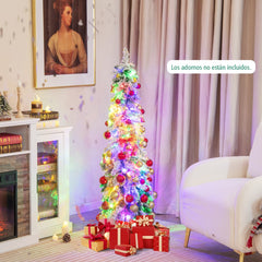 120/150cm Árbol de Navidad Artificial Delgado Nevado con Luces LED 2 Colores de Iluminación 11 Modos Dinámicos-120cm
