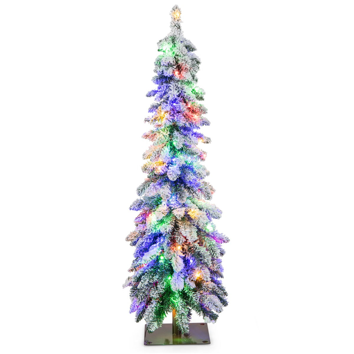 120/150cm Árbol de Navidad Artificial Delgado Nevado con Luces LED 2 Colores de Iluminación 11 Modos Dinámicos-120cm