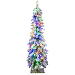 120/150cm Árbol de Navidad Artificial Delgado Nevado con Luces LED 2 Colores de Iluminación 11 Modos Dinámicos-120cm