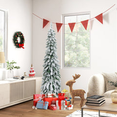 120/150cm Árbol de Navidad Artificial Delgado Nevado con Luces LED 2 Colores de Iluminación 11 Modos Dinámicos-150cm