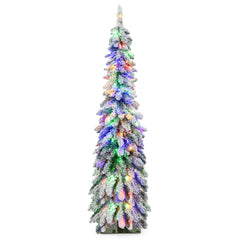 120/150cm Árbol de Navidad Artificial Delgado Nevado con Luces LED 2 Colores de Iluminación 11 Modos Dinámicos-150cm