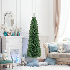 150 CM Árbol de Navidad de Lápiz Árbol Artificial con 295 Puntas de Ramas de Alambre Memoria Base de Metal Árbol Delgado Decoración
