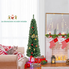 150 CM Árbol de Navidad de Lápiz Árbol Artificial con 295 Puntas de Ramas de Alambre Memoria Base de Metal Árbol Delgado Decoración