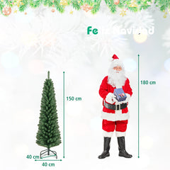 150 CM Árbol de Navidad de Lápiz Árbol Artificial con 295 Puntas de Ramas de Alambre Memoria Base de Metal Árbol Delgado Decoración