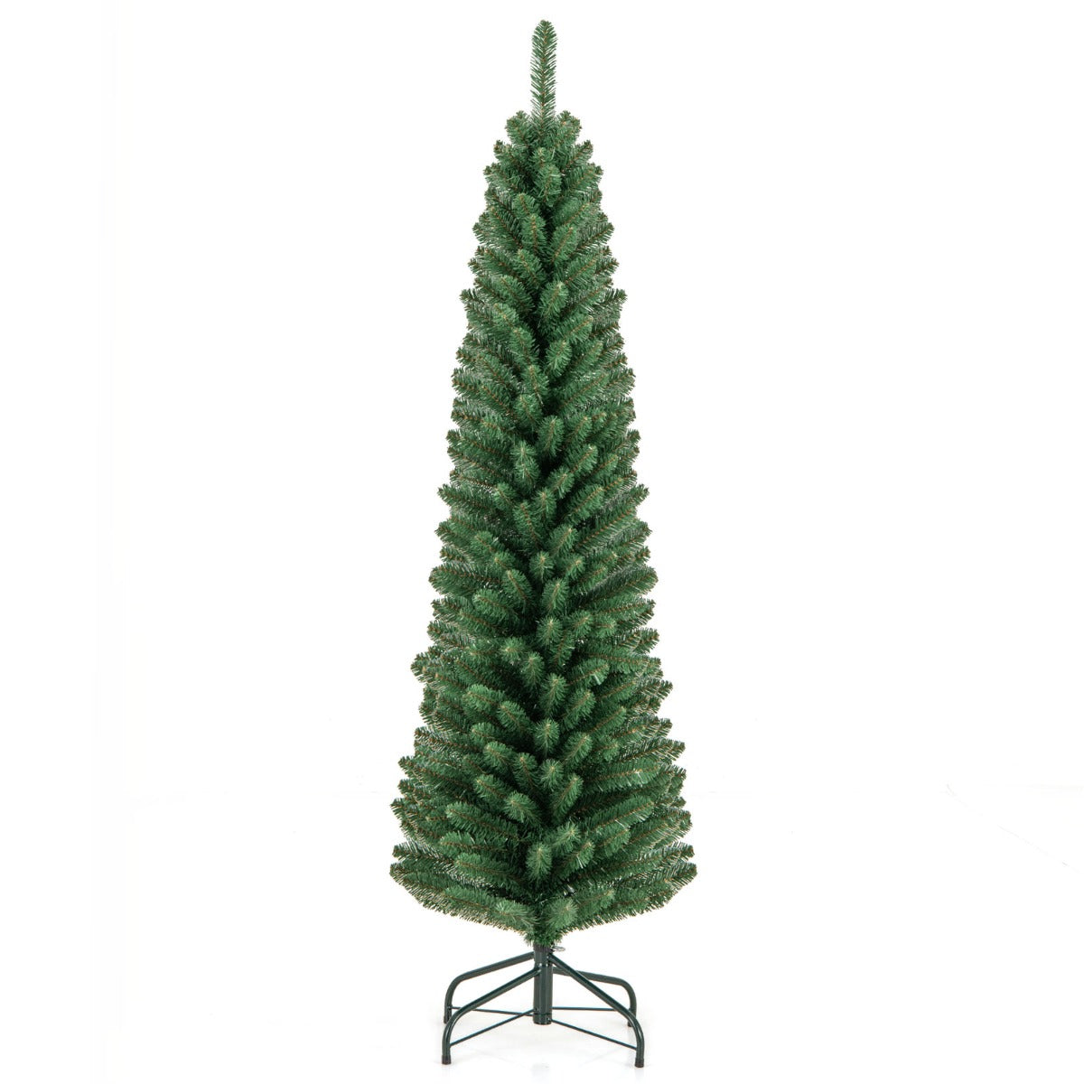 150 CM Árbol de Navidad de Lápiz Árbol Artificial con 295 Puntas de Ramas de Alambre Memoria Base de Metal Árbol Delgado Decoración