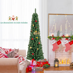 180 CM Árbol de Navidad de Lápiz Árbol Artificial con 392 Puntas de Ramas de Alambre Memoria Base de Metal Árbol Delgado Decoración