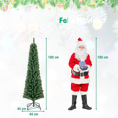 180 CM Árbol de Navidad de Lápiz Árbol Artificial con 392 Puntas de Ramas de Alambre Memoria Base de Metal Árbol Delgado Decoración