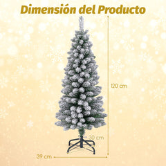120 cm Árbol de Navidad Artificial Nevado con 240 Puntas de Ramas Base Metálica Plegable Árbol Decorativo de Temporada con Forma Delgada