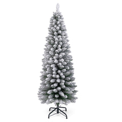 150 cm Árbol de Navidad Artificial Nevado con 328 Puntas de Ramas Base Metálica Plegable Árbol Decorativo de Temporada con Forma Delgada