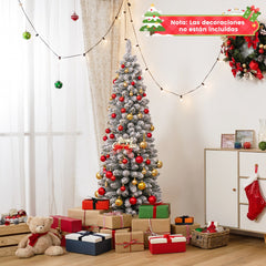 150 cm Árbol de Navidad Artificial Nevado con 328 Puntas de Ramas Base Metálica Plegable Árbol Decorativo de Temporada con Forma Delgada