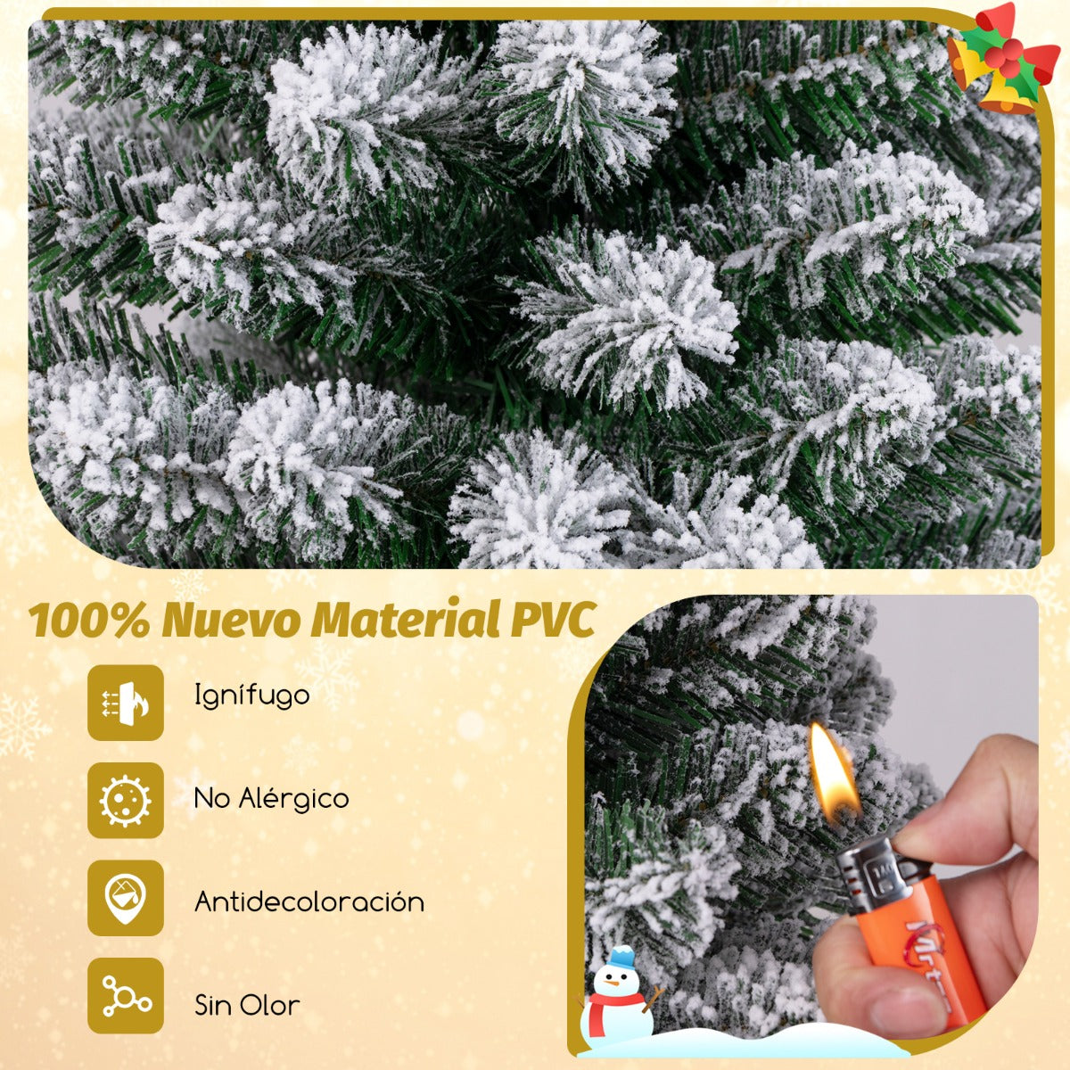 150 cm Árbol de Navidad Artificial Nevado con 328 Puntas de Ramas Base Metálica Plegable Árbol Decorativo de Temporada con Forma Delgada