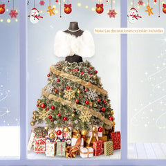 Árbol de Navidad Artificial de 150 cm con Maniquí Preiluminado Estructura Plegable y 465 Puntas de Ramas 50 Bolas LED 36 Piñas Chal Collar