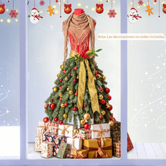 Árbol de Navidad Artificial Preiluminado de 150 cm con Maniquí en Forma de Vestido con 248 Puntas de Ramas 100 Luces LED Berries Rojas