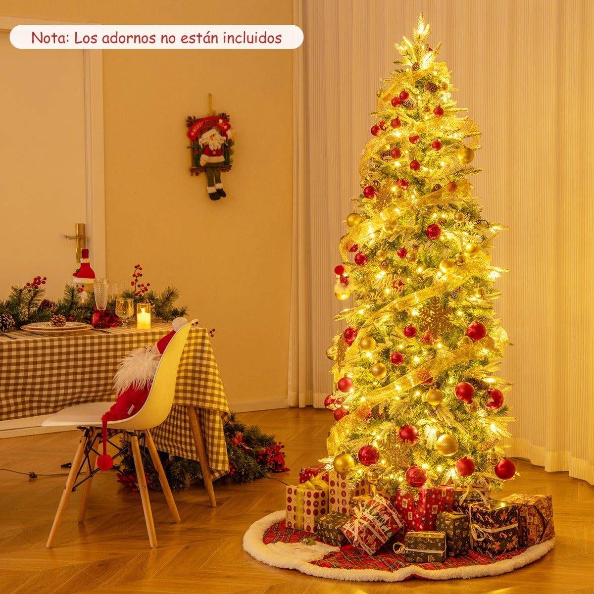 190 cm Árbol de Navidad Preiluminado Decoracion de Fiesta con 280 Luces LED Nieve Simulada 671 Ramas Articuladas 60 Piñas Árbol Delgado