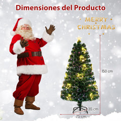 150 cm Árbol de Navidad de Fibra Óptica Artificial Preiluminado con Luces de Cuerda Ajustable en Color Base de Metal Decoración para Casa