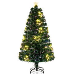 150 cm Árbol de Navidad de Fibra Óptica Artificial Preiluminado con Luces de Cuerda Ajustable en Color Base de Metal Decoración para Casa