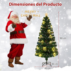 180 cm Árbol de Navidad de Fibra Óptica Artificial Preiluminado con Luces de Cuerda Ajustable en Color Base de Metal Decoración para Casa