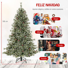 180 cm Árbol de Navidad Artificial Preiluminado con Conector Rápido de 360° 598 Agujas de Pino y Puntas de PVC 350 Luces LED Multicolor