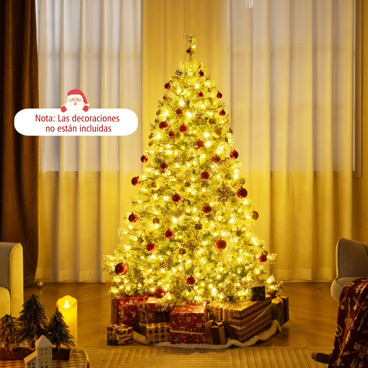 180 cm Árbol de Navidad Artificial Preiluminado con Conector Rápido de 360° 598 Agujas de Pino y Puntas de PVC 350 Luces LED Multicolor