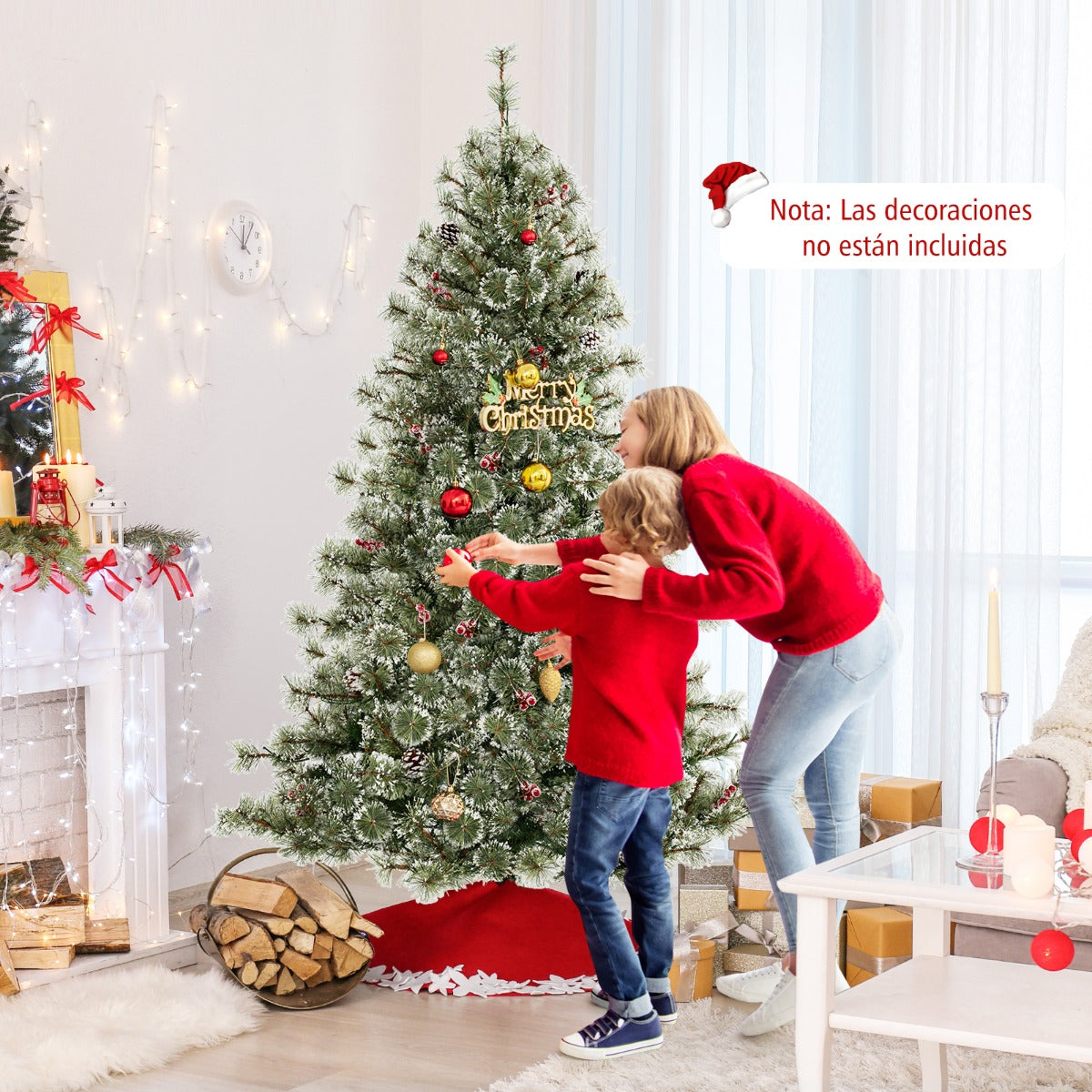 180 cm Árbol de Navidad Artificial Preiluminado con Conector Rápido de 360° 598 Agujas de Pino y Puntas de PVC 350 Luces LED Multicolor