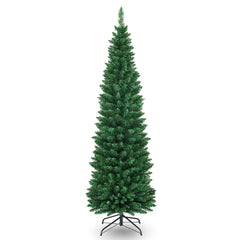 180cm Árbol de Navidad Artificial Lápiz con 400 Puntas de Rama PVC Ignífuga Soporte de Metal Fácil de Montar Verde