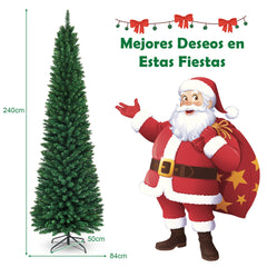 240 cm Árbol de Navidad Artificial Abeto Decoración 1000 Puntas PVC con Soporte de Metal Plegable para Fiesta Hogar Verde