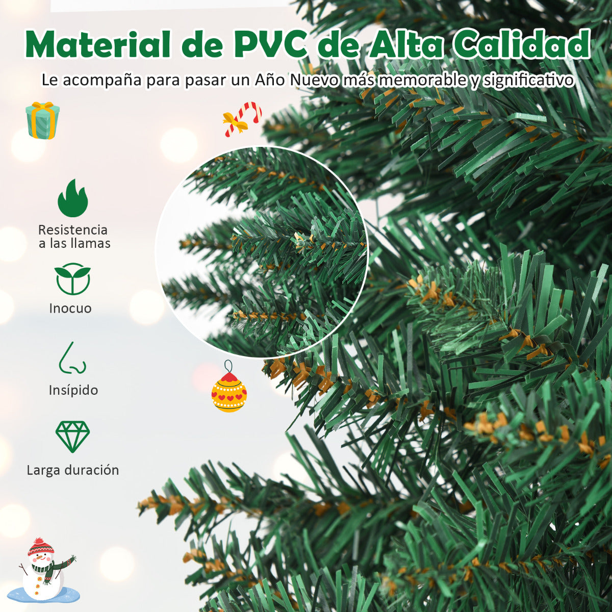 240 cm Árbol de Navidad Artificial Abeto Decoración 1000 Puntas PVC con Soporte de Metal Plegable para Fiesta Hogar Verde