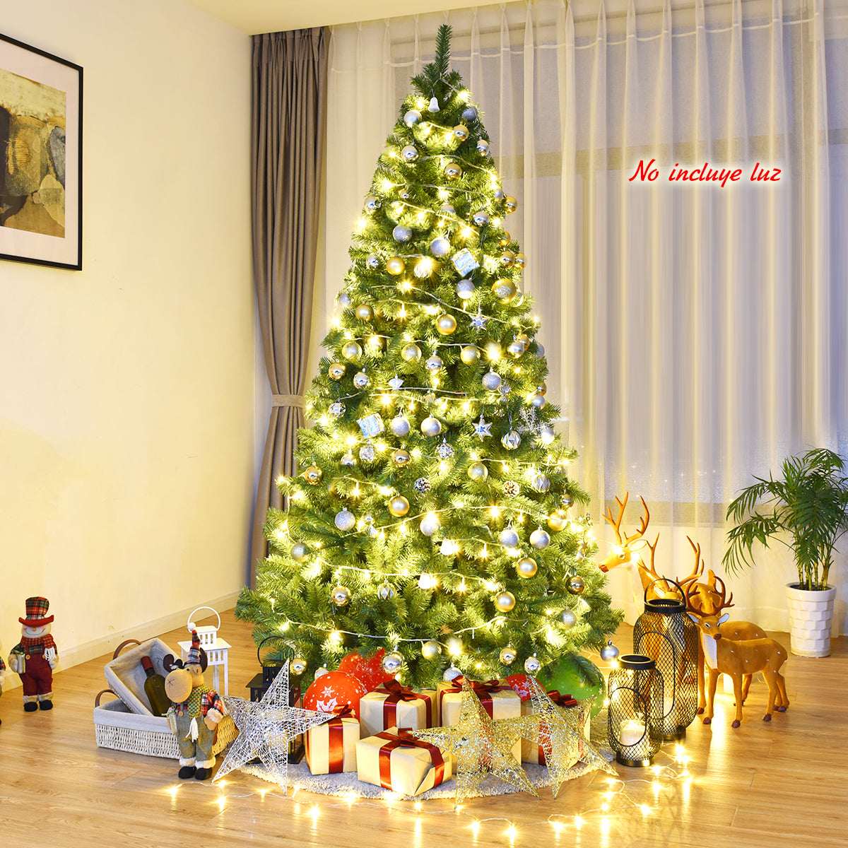 2,25m Árbol de Navidad con 1346 Ramas Bisagras y Base de Metal Resistente para Casa Oficina Tiendas Hoteles