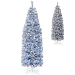 180cm Árbol de Navidad en Forma de Lápiz con 250 Luces LED Blancas Frías 475 Puntas de Ramas Base de Metal Plegable