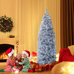 180cm Árbol de Navidad en Forma de Lápiz con 250 Luces LED Blancas Frías 475 Puntas de Ramas Base de Metal Plegable
