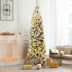 225 cm Árbol de Navidad Nevado Iluminado con 350 Luces LED Cálidas 641 Ramas y Base Plegable de Metal