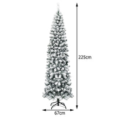 225 cm Árbol de Navidad Nevado Iluminado con 350 Luces LED Cálidas 641 Ramas y Base Plegable de Metal