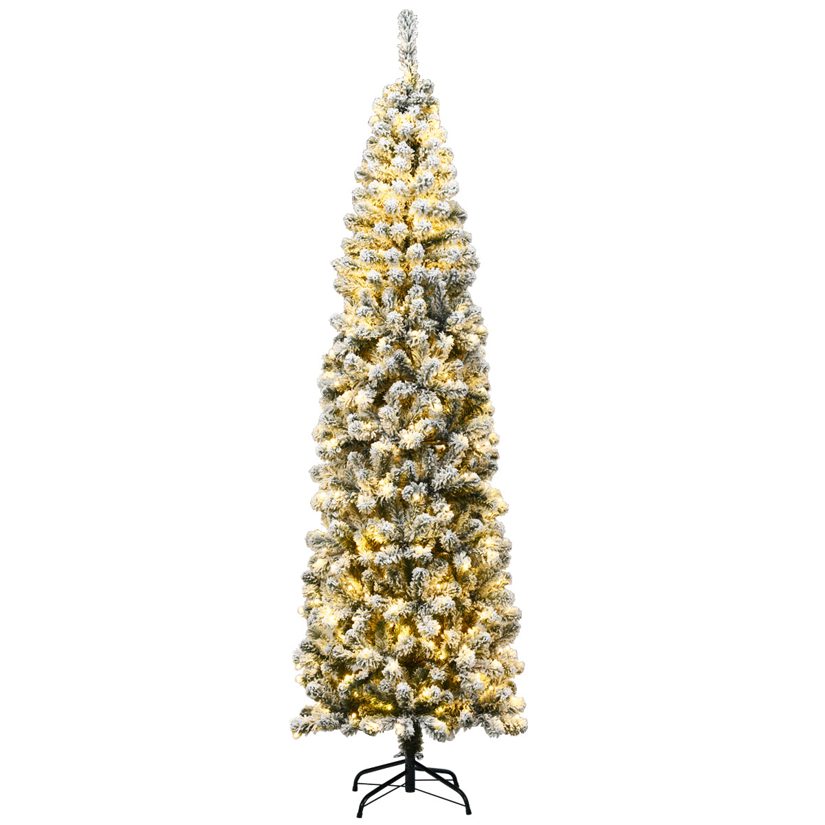 225 cm Árbol de Navidad Nevado Iluminado con 350 Luces LED Cálidas 641 Ramas y Base Plegable de Metal