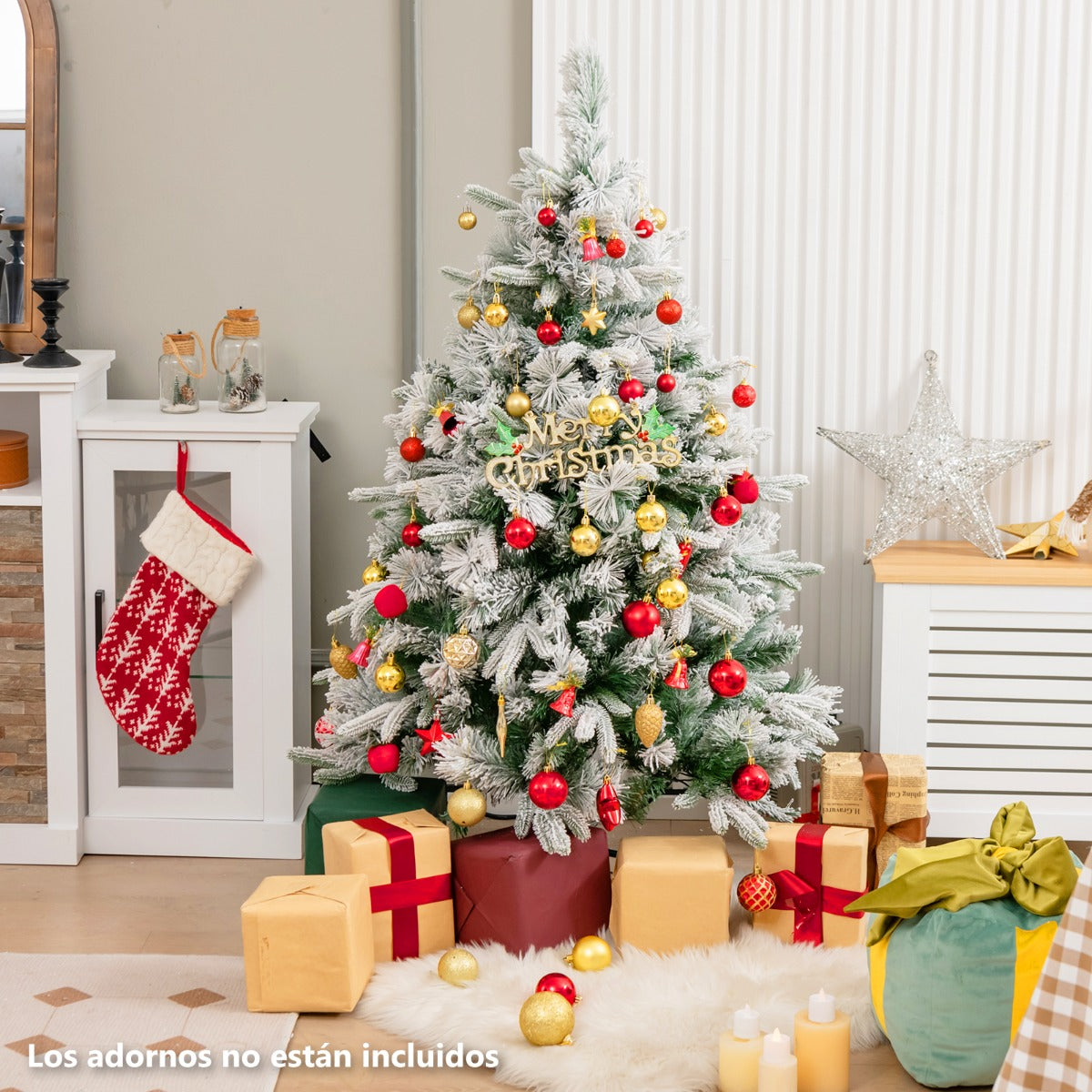 136cm Árbol de Navidad Artificial con 150 Luces LED Blancas Cálidas y 384 Ramas Mixtas Montaje Fácil